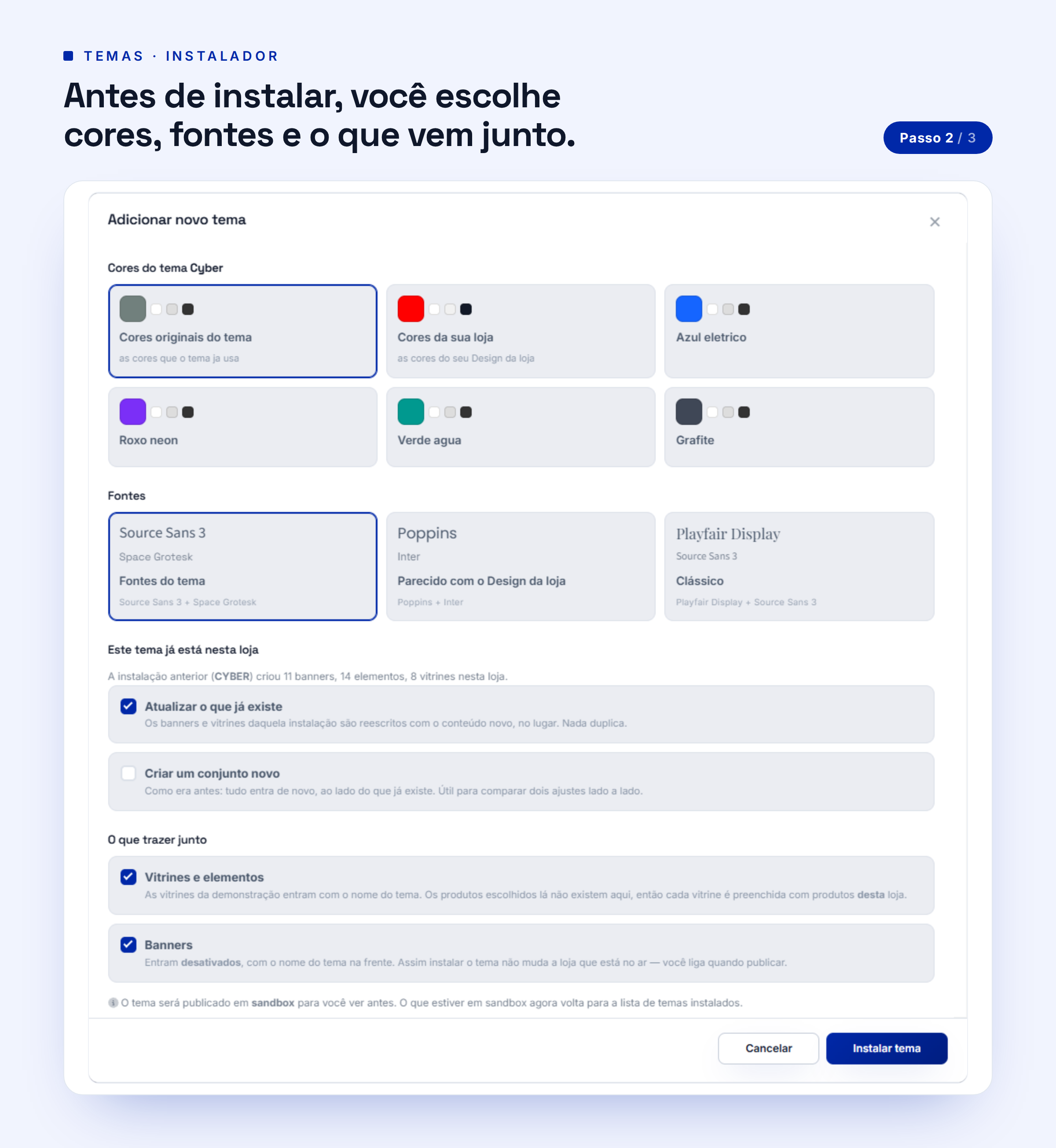 Tela original da plataforma Net Agência: Instalador de temas no painel