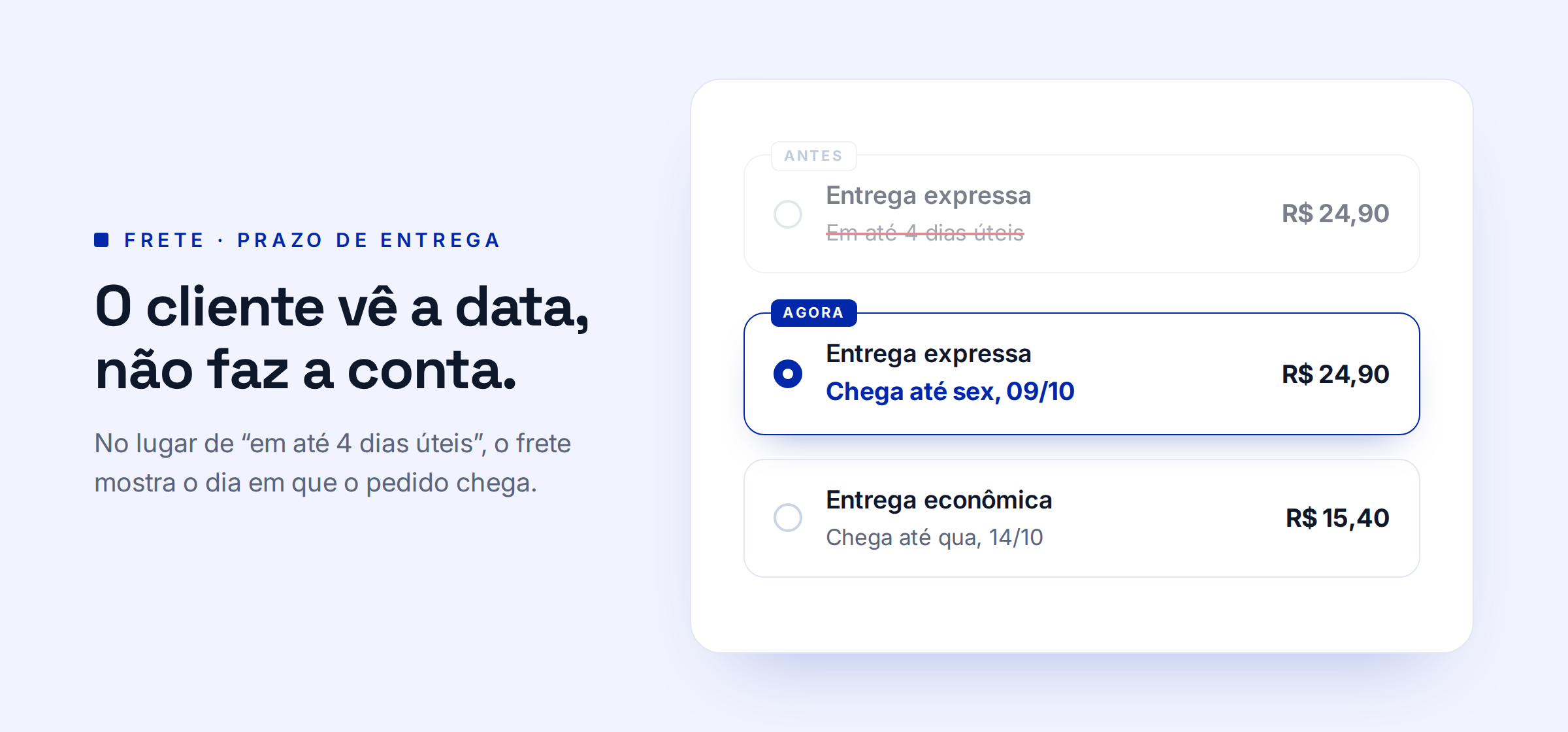 Tela original da plataforma Net Agência: Previsão de entrega com data