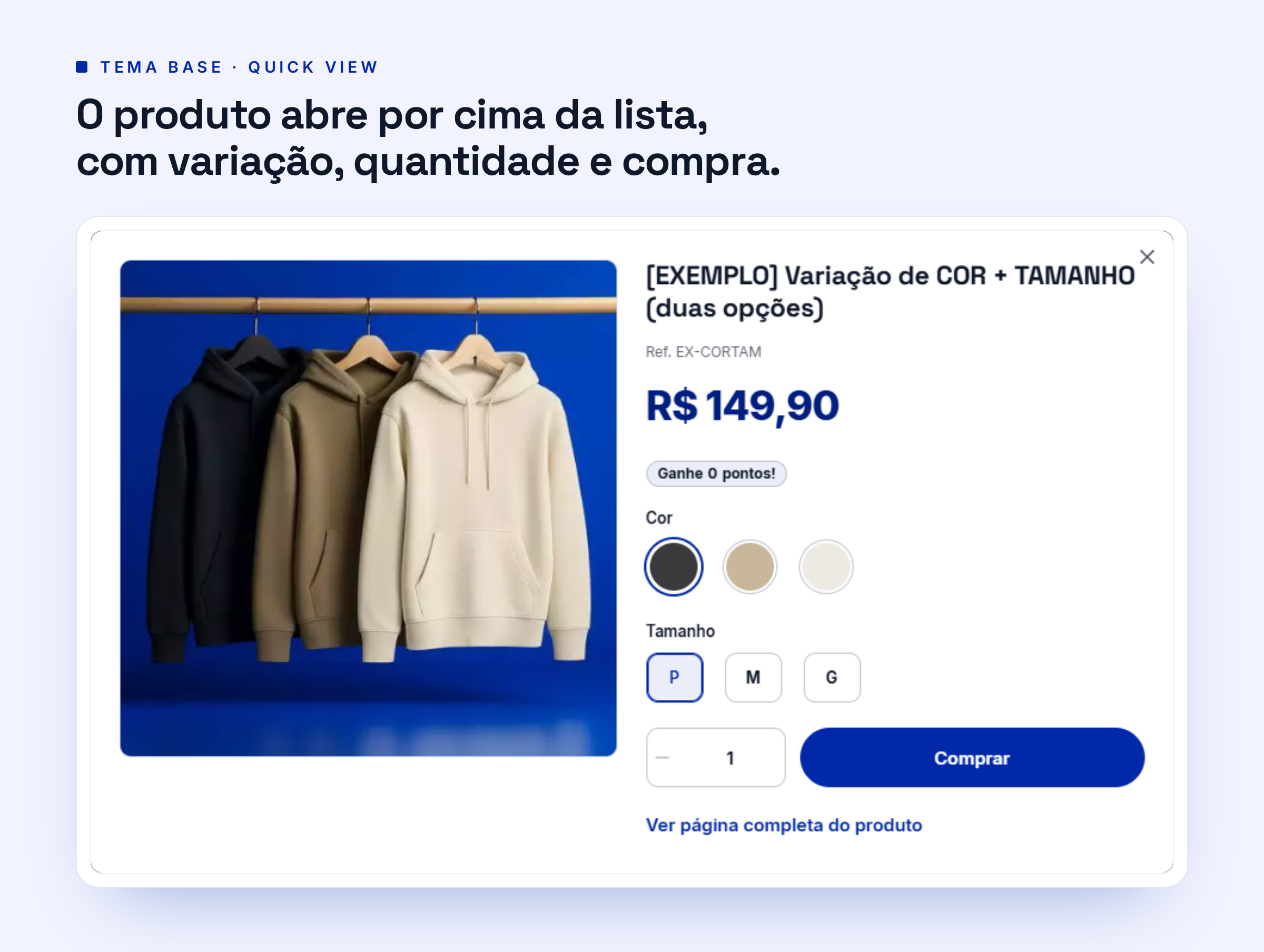 Produto em visualização rápida com variações — Net Agência