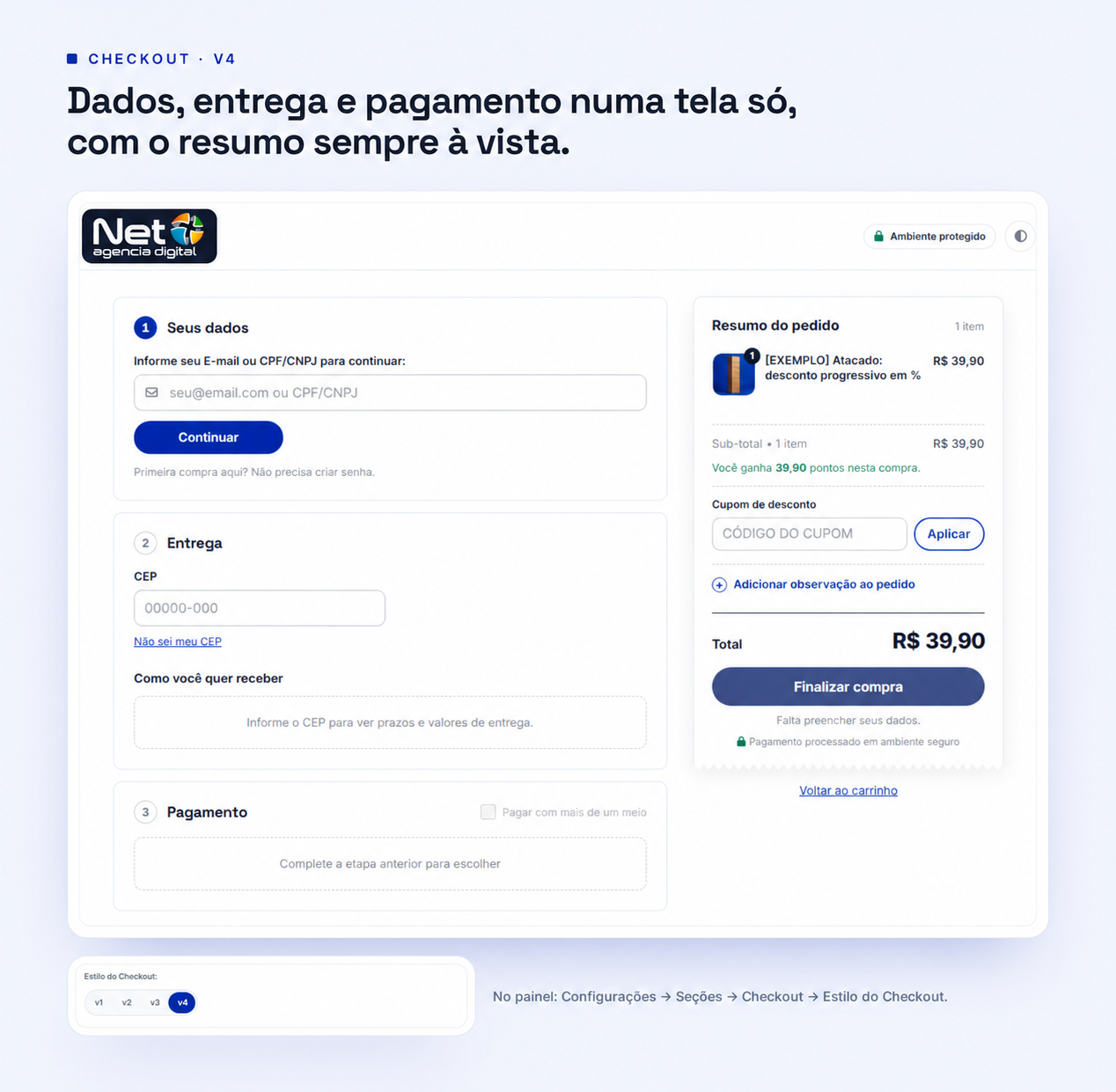 Checkout v4 em uma tela — Net Agência